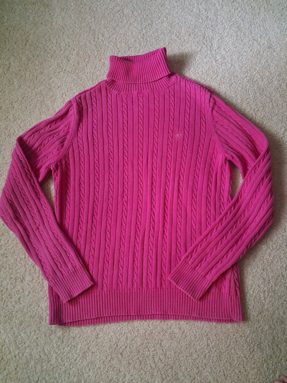 IZOD Pink Cable Knit Turtleneck Sweater Classic Preppy Long Sleeve L